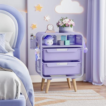 SYKIARIOL Kids Nightstand, Girls Bedside Table, Night Side Table, Purple | Kids Night Stand, End Tables Bedroom, Purple Cute Nightstand with Storage Drawer for Girls, Girls Bedroom Furniture - color: Purple