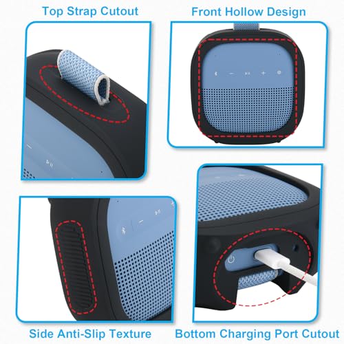 Silicone Case for Bose SoundLink Micro 2nd Gen Speaker, Shockproof Travel Protective Sleeve Soft Skin Cover with Shoulder Strap (Case Only) (Black) - color: Black