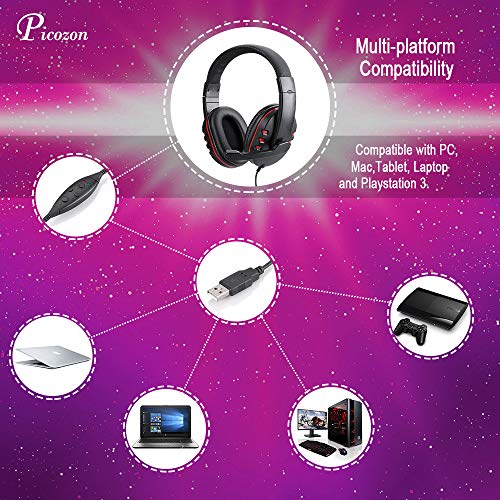 Picozon USB Gaming Headset Headphone with Microphone for PS4, PS5, Multi-Device Gaming