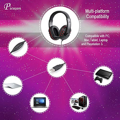 Picozon USB Gaming Headset Headphone with Microphone for PS4, PS5, Multi-Device Gaming