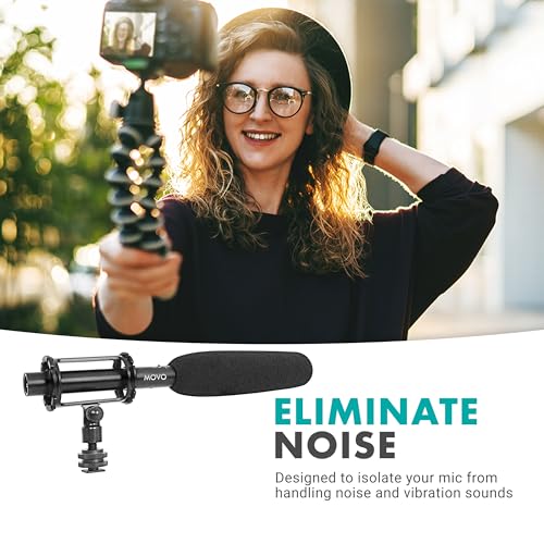 Movo SMM1 Microphone Shock Mount with Camera Cold Shoe for Shotgun Microphones 19-25mm in Diameter (Including Rode NTG-1, NTG-2, Sennheiser MKE-600)