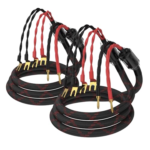 Tertullus 1 Pair Biwire Speaker Cable 8 Spade Plugs 4 Gold Plated Banana Plugs (2.5m/8.20ft) - size: 8.20 ft