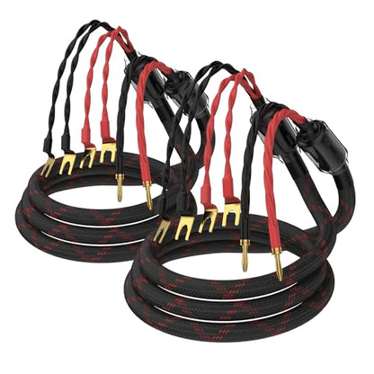 Tertullus 1 Pair Biwire Speaker Cable 8 Spade Plugs 4 Gold Plated Banana Plugs (2.5m/8.20ft) - size: 8.20 ft
