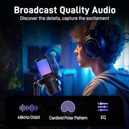 MAONO Wireless Microphone for PC,Gaming Streaming Condenser Mic with Software AI Voice Change,3-Level Noise Cancellation,Custom EQ,Gain Control USB Mic for Podcast Recording (DM40-Black) | Condenser Computer Mic with Noise Reduction/One-Click Mute/EQ/RGB/