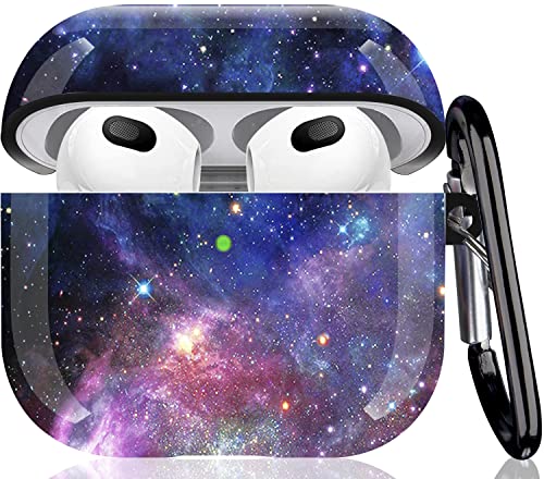 Compatible with Airpods 3rd Generation Case - Wonjury Protective Hard Compatible with Airpods 3 Case Cover with Cleaner Kit Women Girls Keychain, Galaxy Marble - color: Galaxy Marble