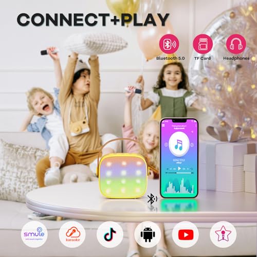 YLL Mini Karaoke Machine for Kids Adults, Portable Bluetooth Speaker with 2 Wireless Microphones, Birthday Gifts Toys for Girls Boys Ages 3, 4, 5, 6, 7, 8, 9,10,11,12+ Years Old Toddler (Yellow) | Portable Bluetooth Mini Speaker with 2 Wireless Microphone