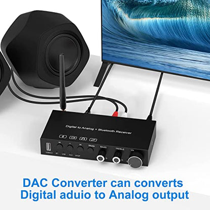 USB 192KHz DAC Digital to Analog Converter with Headphone Amplifier Built-in Bluetooth V5.0 Receiver Music Player Volume Adjustable Digital SPDIF TOSLINK to Stereo L/R & 3.5mm Jack - style: bluetooth