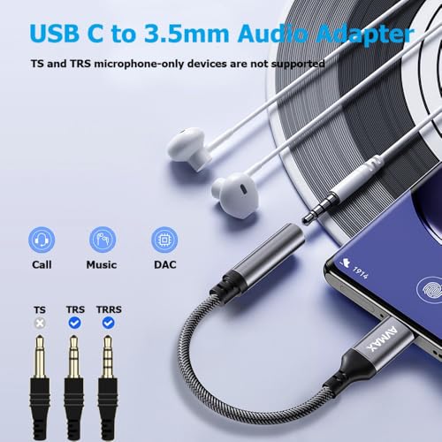 AVMAX USB C to 3.5mm Audio Headphone Adapter HiFi 2 Pack,Type c to Aux Female Cable for 16 15 Plus, S24 S23 S22 S21 S20 and More Type c Devices - style: Classic Gray2