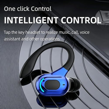 Wireless Headset Business Headphones,Waterproof Hanging Single Ear Earbuds,Mono Wireless Headset Noise Cancelling Sports Wireless Earpiece with Mic for Smart Phones (Blue) - color: Blue