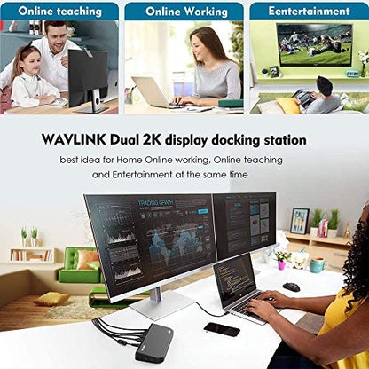 WAVLINK Universal Docking Station Dual 1080P Monitor for Mac, Windows | Displaylink Dock For USB 3.0/USB-C Laptop, with DVI HDMI VGA Gigabit Ethernet, Audio, 6 USB Ports for Workstation