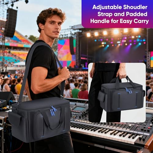 Large DJ Cable File Bag with Multi-Compartment & Pocket for Music Equipment | Large Capacity with 8 Detachable Dividers, Soft Thick Padded, Multi-pocket, Adjustable Shoulder Strap and Carry Handle