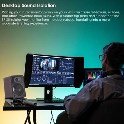 Studio Monitor & Bookshelf Speaker Stand, 5" Adjustable Tilt | w/ Anti-Vibration 5°, 10°, 13°, 15° Angles, 16 lb Load Capacity, Non-Slip Rubber Feet, Studio & Home Audio Experience(Single)
