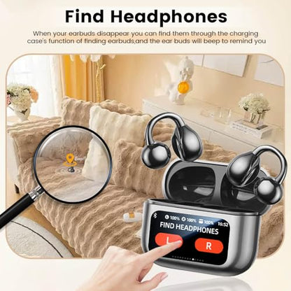 Clip On Ear Headphones, Open Ear Earbuds Wireless Bluetooth 5.4, Clip On Earbuds with LCD Touchscreen, Lightweight Comfort Open Ear Headphones for Pad Tablet Laptop Android/iOS Phones (Black) - color: Black