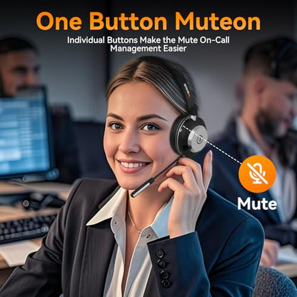 Wantek Bluetooth Headset with USB Dongle for Computer, Single-Ear Wireless Headset with Noise Cancelling Microphone for Office & Truckers, Bluetooth V5.3 with Mute Button for Work