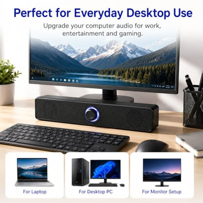 Computer Speakers USB-A Powered Wired Stereo Desktop Speakers with 3.5mm Aux Plug No Bluetooth for PC Laptop 2026, Black - color: Black