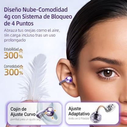 M100 Clip On Earbuds with Touchscreen Case , Open Ear Wireless Headphones for Glasses & Small Ears ,50H Total Battery, Bluetooth 6.0, IPX7 Waterproof,Ultra-Light 4g for Running & Workouts,purple - color: Purple