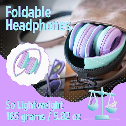 PowerLocus Kids Headphones Over-Ear, Bluetooth Wireless Headphones for Kids,with Microphone, Safe 85DB Volume Limited, Foldable with Carry Case, Audio Cable, Micro SD mode for Online Classes,PC,Phones - color: Teal