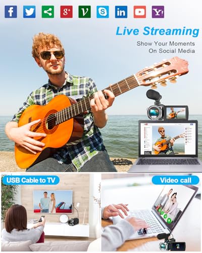 Video Camera Camcorder FHD 4K 36MP Vlogging Camera for YouTube Video Recorder 3.0" 270 Degree Rotation Screen Video Cameras for Filming with Microphone,32GB SD Card (Black)