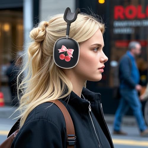 for AirPods Max Headphones Cherry Bow Ear Covers for AirPods Max 2 | Cute Clear Ear Cups Cover | Black Silicone Ear Pad Case Headband Cover for Apple AirPods Max 2/1 (2026/2024/2020) - color: Cherry Bow J/Black
