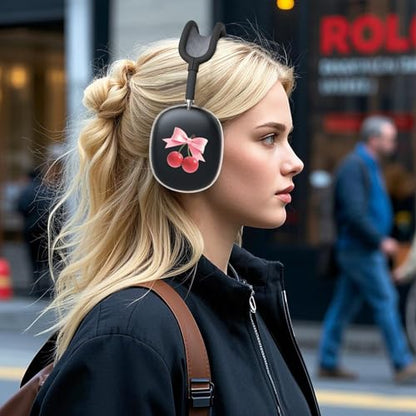 for AirPods Max Headphones Cherry Bow Ear Covers for AirPods Max 2 | Cute Clear Ear Cups Cover | Black Silicone Ear Pad Case Headband Cover for Apple AirPods Max 2/1 (2026/2024/2020) - color: Cherry Bow J/Black