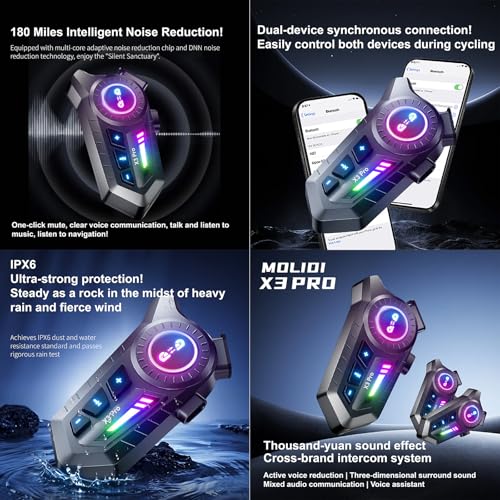 Motorcycle Bluetooth Headset with Microphone,Wireless Helmet Intercom Communication System, Noise Canceling, Ultra-Long Battery Life, Fit for Full-Face Helmets, Riding & Delivery