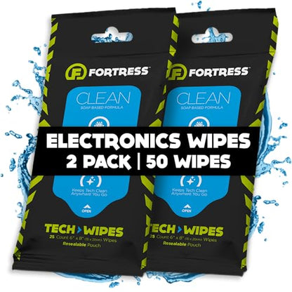 Fortress Electronic Wipes (25 ct, Pack of 2) Screen Cleaner Wipes for Tech | Travel Size, for Phones, Keyboards, TV Monitors, Computer Screens, and More, Skin-Safe Electronic Screen Wipes - style: No Microfiber Cloth