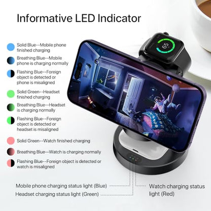 3 in 1 Wireless Charging Station for Apple Devices,Magsafe Charger for IPhone17 16 15 14 13 12 Pro/Max/Plus/Mini Wireless Charger Station for AirPods 2/3/4/Pro iWatch Ultra11/10/9/8/7/SE/6/5/4/3/2 - color: Black