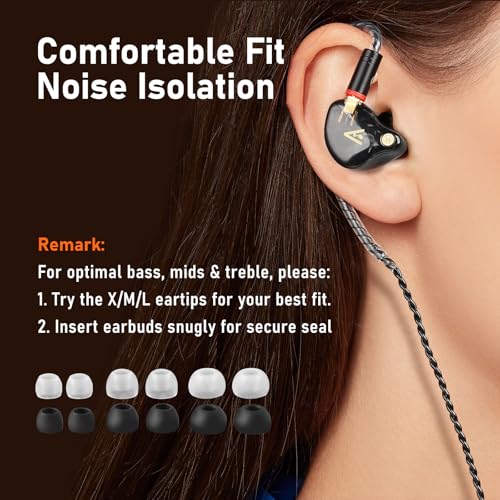 Audiovance Vibes 202M HiFi Wired Earbuds in-Ear Monitor Headphones with Mic | Clear Sound, Deep Bass, Noise-Isolating Ear Buds, Silver-Plated Cord, Gaming IEM Earphones, Comfort Fit, Case, 3.5mm Plug