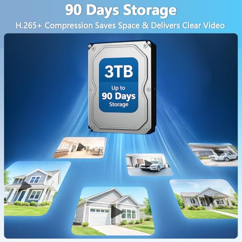Outdoor Wireless Security Camera System, WiFi Home Security System | 90 Days Storage, 130° Wide View, 2-Way Audio, 90ft Night Vision, Motion Detection, No Monthly Fee - size: 4-Cam 3TB HDD