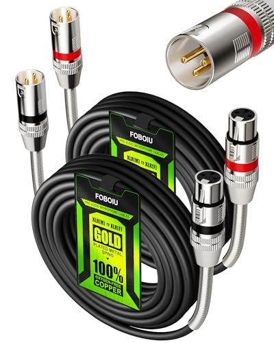 XLR Cables 15ft 2 Pack, Male to Female, XLR 3-pin Balanced Shielded | XLR Microphone Cable with Metal Spring SR, Oxygen-Free Copper (OFC) Mic Cable for Speaker Podcast Audio Mixer, Black - size: 15 Feet, style: 2 Pack