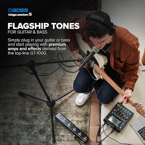 BOSS Gigcaster 5 Compact 5-Channel Audio Streaming Mixer with Direct Guitar/Bass Input | 2 XLR Mic Inputs | Stereo Line Input | 8 Touchscreen SFX Pads | 16x12 USB Audio Interface