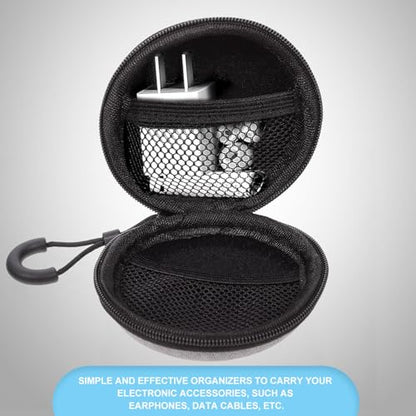 Portable Earphone Bag and Data Cable Carrying Case for Wired Earbuds, Rounded Nylon Storage Pouch with Zipper, Gray Travel Key and Coin Organizer for Electronics