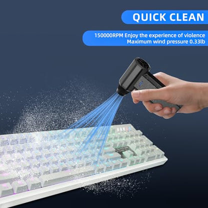 Cordless Electric Compressed Air Duster 150000RPM | 3 Gear Adjustable Mini handheld Blower Fast Charging for Computer Keyboard Outdoor House and Car Cleaning(Black)
