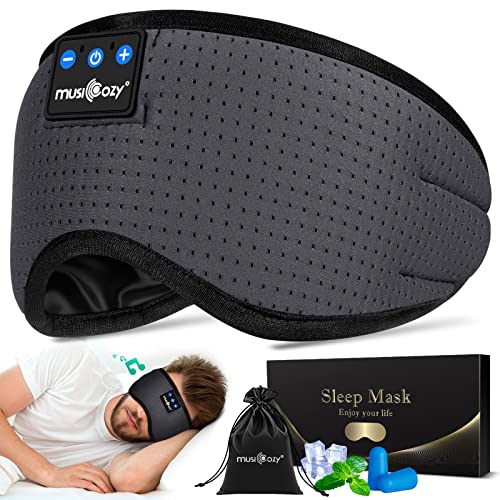 MUSICOZY Sleep Headphones Bluetooth 5.4 Sleep Mask with HD Sound | Breathable Flat Design with Cooling Lining, Washable Headband, 14 Hours Playtime for Travel Meditation Relaxation Gifts - color: Gray