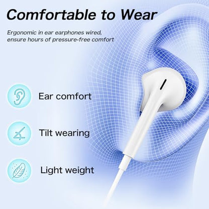 USB C Headphones Wired for iPhone 17 16 15 Pixel Galaxy | Wired USB C earphones, Plug and play, Microphone and Volume Control, Music/Call/Meeting/Jogging/Leisure/Commute