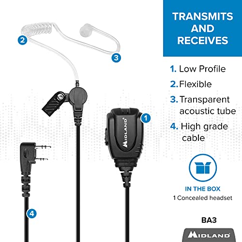 Midland – BA3 Concealed Headset for Business Radios – Clear Earpiece with Push to Talk Microphone | Clear Earpiece with Push to Talk Microphone for Discrete Communication, Security, Event Staff and More - style: Concealed Headset