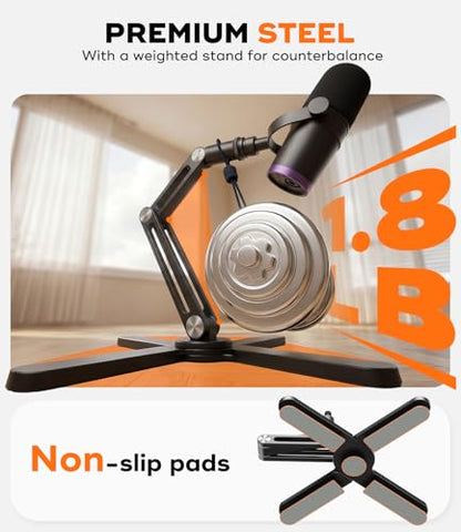 FULAIM X37 Desktop Mic Stand, Aluminum Alloy Microphone Boom Arm with Hidden Cable Management & Desk Clamp, 360° Rotatable Mic Arm for HyperX QuadCast, Blue Yeti, Shure SM7B