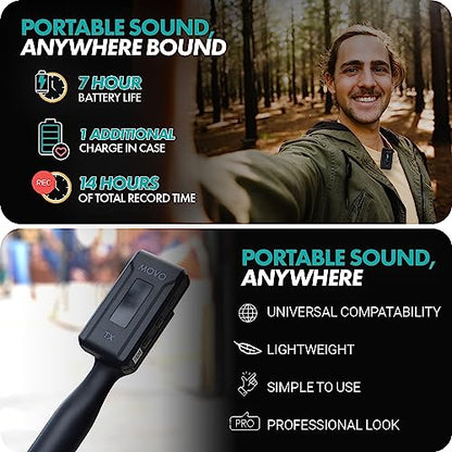 Movo WMX-2 Wireless Lavalier Microphone Lapel Mic with Charging Case and WMX-HM Handheld Adapter - Lav Mic, Lapel Microphone 2.4GHz for Camera, Vlogging, DSLR, and Content Creators - style: Camera Single