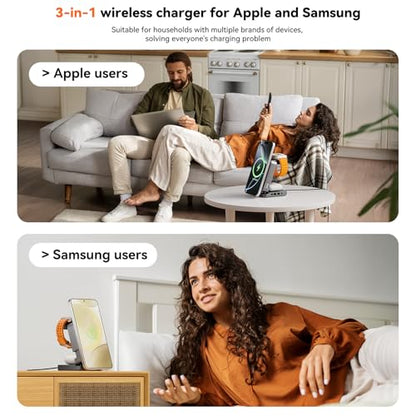 Wireless Charger 3 in 1, Foldable Charging Station for Apple Samsung Multi Devices Charging, Magnetic Charging Stand, Portable Travel Fast 15W Charger Station for iPhone, TWS, iWatch (Dark Gray) - color: dark grey