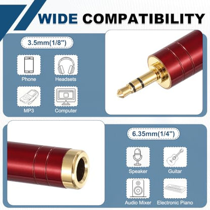 MECCANIXITY 2Pcs TRS 3.5mm Male to 6.35mm Female Stereo Headphone Adapter, 1/8" Plug to 1/4" Jack Pure Copper Audio Converter Gold Plated for Guitars Speakers Laptops, Red - color: Red