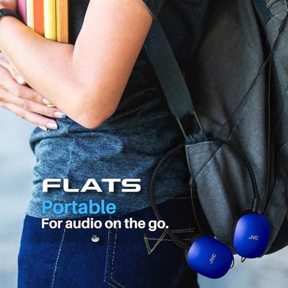 JVC HAS160A Flat Headphones - Blue | Flat Foldable Design, 30mm Driver, Soft Ear-Pads, Steel Headband, 3.5mm Slim Plug - color: Blue, style: No Mic
