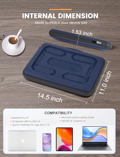DOMISO 14 inch Laptop Sleeve with Handle Shockproof Computer Bag Waterproof EVA Protective Carrying Case for 14" ThinkPad E480/Yoga 920/13.5" Microsoft Surface Book/HP Pavilion 14 Stream 14,Dark Blue - color: Dark Blue, size: 14 inch