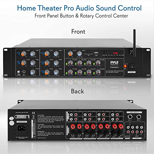 Pyle 8-Channel Wireless Bluetooth Power Amplifier - 4000W Rack Mount Multi Zone Sound Mixer Audio Home Stereo Receiver Box System w/ RCA, USB, AUX - For Speaker, PA, Theater, Studio/Stage - PT8050CH