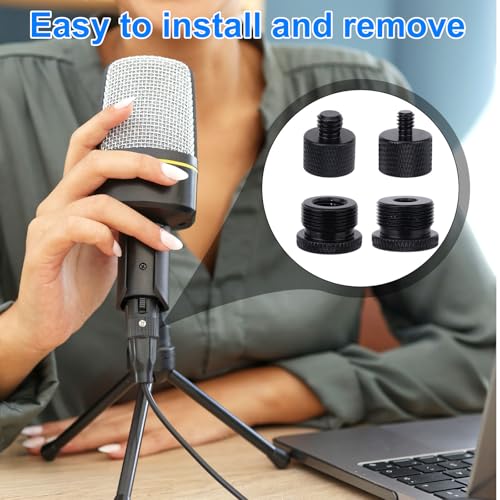 16pcs Mic Stand Adapter Parts Set, 5/8 to 3/8 & 5/8 to 1/4 Aluminum Microphone Holder Thread Screw Adapters Accessories Replacement for Mic Audio Stand Boom Arm Camera & Tripod