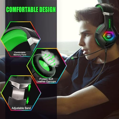 Ozeino Gaming Headset for PC, Ps4, Ps5, Xbox Headset with 7.1 Surround Sound, Gaming Headphones with Noise Cancelling Mic RGB Light Over Ear Headphones for Xbox Series X/S, Switch-Green - color: Green