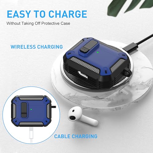 for AirPods Pro 3 Case with Magnetic Lock, Magsafe Compatible, Blue Carbon - color: Blue, size: AirPods Pro 3 Case 2025