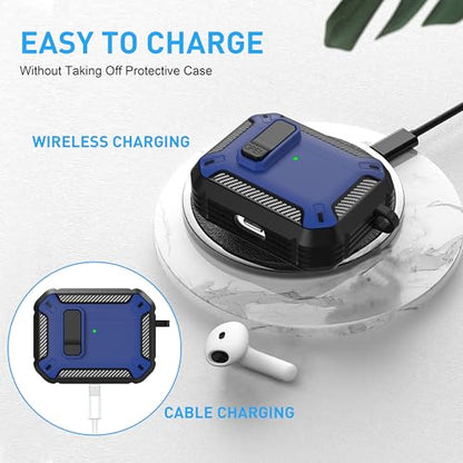 for AirPods Pro 3 Case with Magnetic Lock, Magsafe Compatible, Blue Carbon - color: Blue, size: AirPods Pro 3 Case 2025