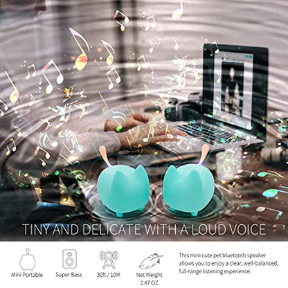 gingo Cute Cat Bluetooth Speaker Mini Wireless Stereo TWS Pairing PC Travel | Cat-shaped silicone tail, 40H playtime, TWS pairing, hands-free mic, BT5.3, 70g light, perfect home/office/outdoor/gift - color: Green*2