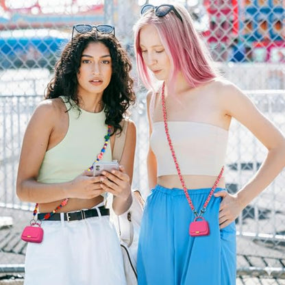 ANCwear Wireless Earbuds with Mini Handbag Case, 22H Playtime, Hot Pink | Bluetooth 5.3, 13mm drivers, touch controls and DIY stickers for music, calls, travel, everyday wear and gifting - color: Rose PU