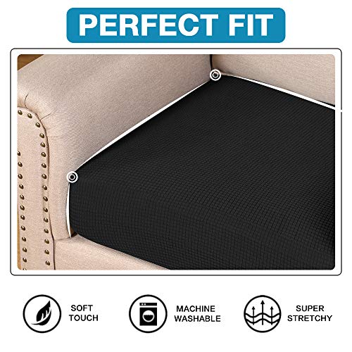 Flamingo P Super Stretch Couch Cushion Cover 1 Pack Individual Seat Slipcover with Elastic Bottom, Machine Washable Furniture Protector (1 Seat Cushion Cover, Black) - color: Black, size: 1 Seat Cushion Cover